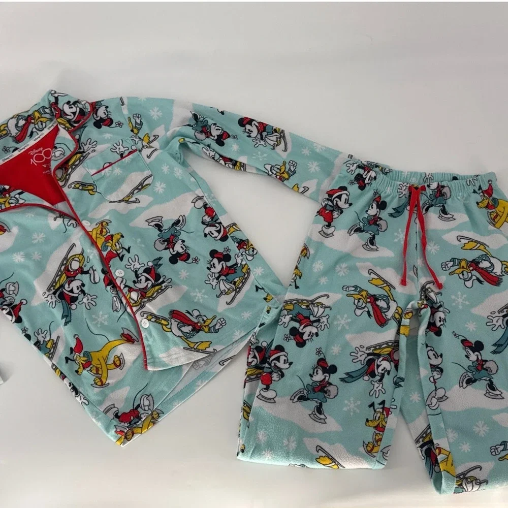 Disney Pajama Set Kids Size 8 Blue Mickey Mouse 100th Anniversary Fleece